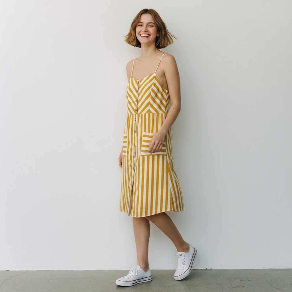 Style House Mustard & White Striped Sundress w/gathered back  Size 2x F 7